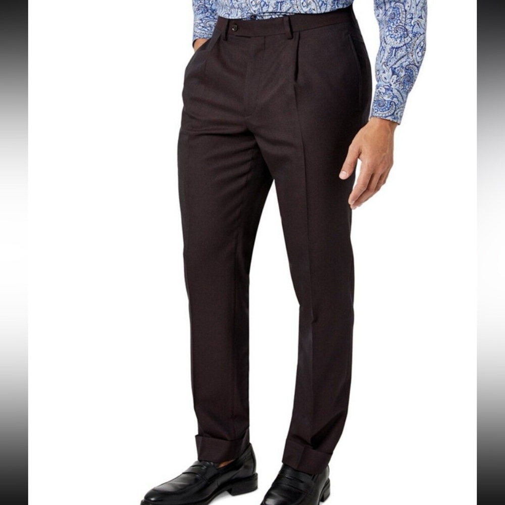 Tallia Men's Classic Fit Suit Separate Stretch Wool Pants Brown Size 38W×32L